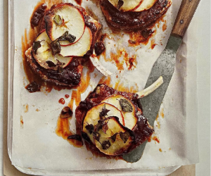 Pork Cutlets with Roasted Apple and Quince